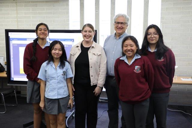 Lorraine Finlay & Hugh Kingsley with high school students