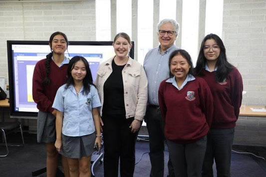 Lorraine Finlay & Hugh Kingsley with high school students